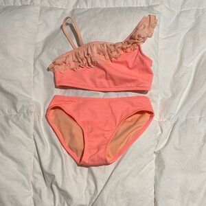 Cat & Jack Coral One-Shoulder Bikini with Ruffles